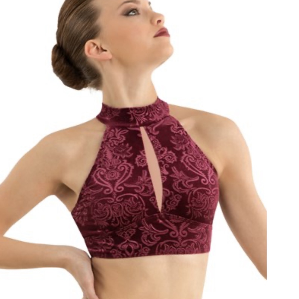 Maroon/purple, velvet dance top, size medium